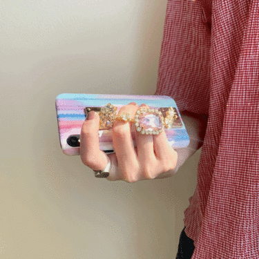 롱지샵 수채화 핑크콕 보석 체인 스트랩 손잡이 큐빅 폴드 아이폰 갤럭시 특이한 핸드폰케이스
