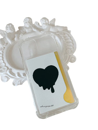 아이폰14 블랙 치즈 하트 투명젤하드 카드수납 폰케이스